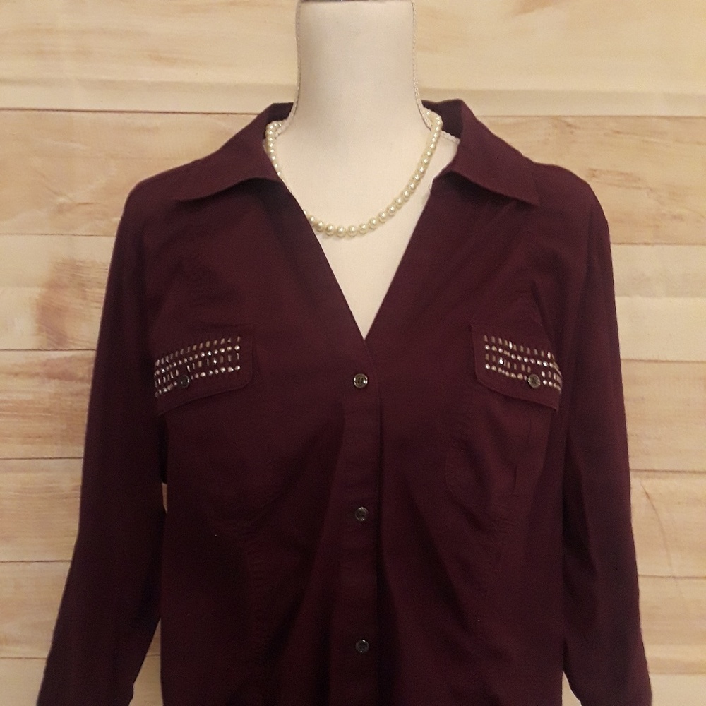 Lane Bryant 18/20 Purple Scrunch Roll Sleeve Top